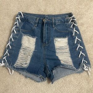 Lace Up High waisted Denim Shorts